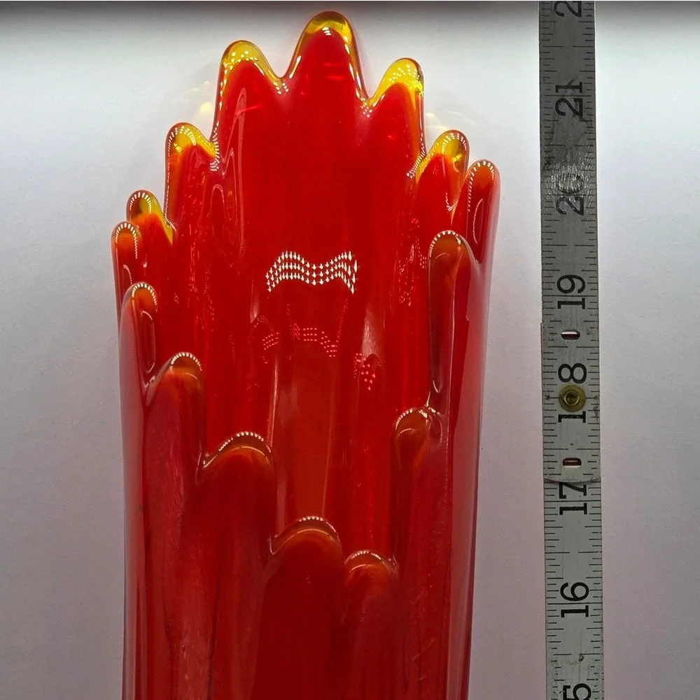 Vintage Le Smith Amberina Diamond Butt Glass Swung Vase 22" Mid Century Modern - Picture 4 of 8